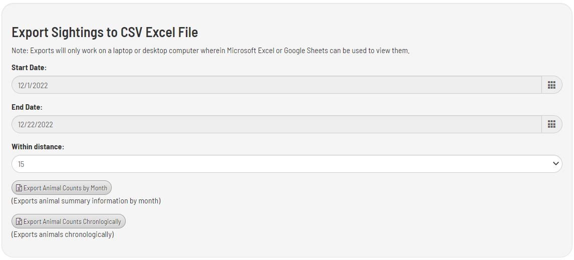 Animal Tracking for Municipalities - search sightings